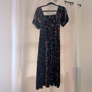 Velvet floral knee length dress